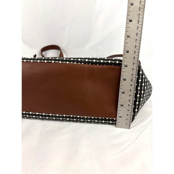 Fossil Rachel Leather Black Striped Tote Purse Classic Brown Black - Picture 5 of 16